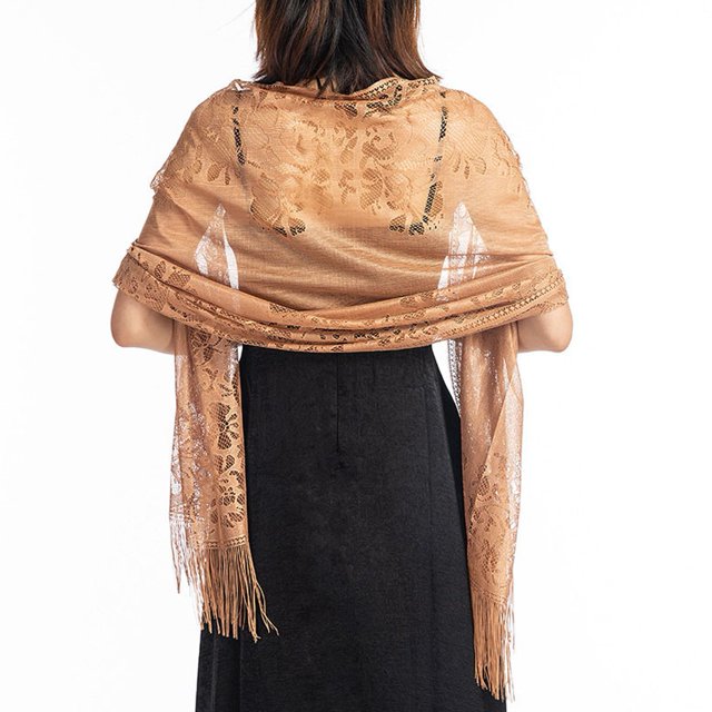 MYG Mariage Wrap Châle Tulle Dentelle Pure Partie Soirée Long Châle Écharpe Glands Proms