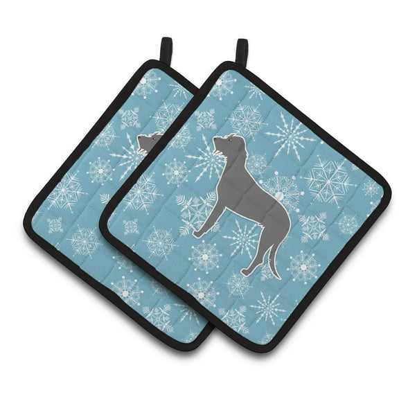 Carolines Treasures BB3503PTHD Winter Snowflake Irish Wolfhound Pair of Pot Holders , 7.5HX7.5W, multicolor