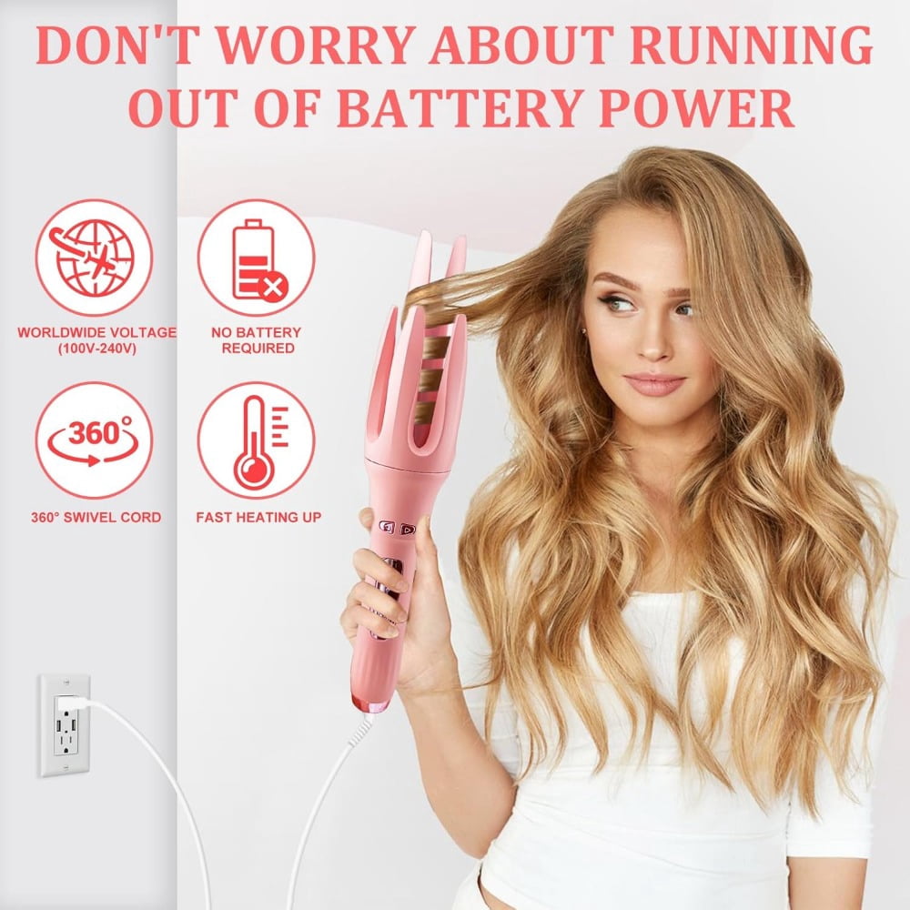 Automatic Hair Curler Automatic Curling Iron with 4 Temperatures,Dual Voltage Rotating Curling Iron Fast Heating