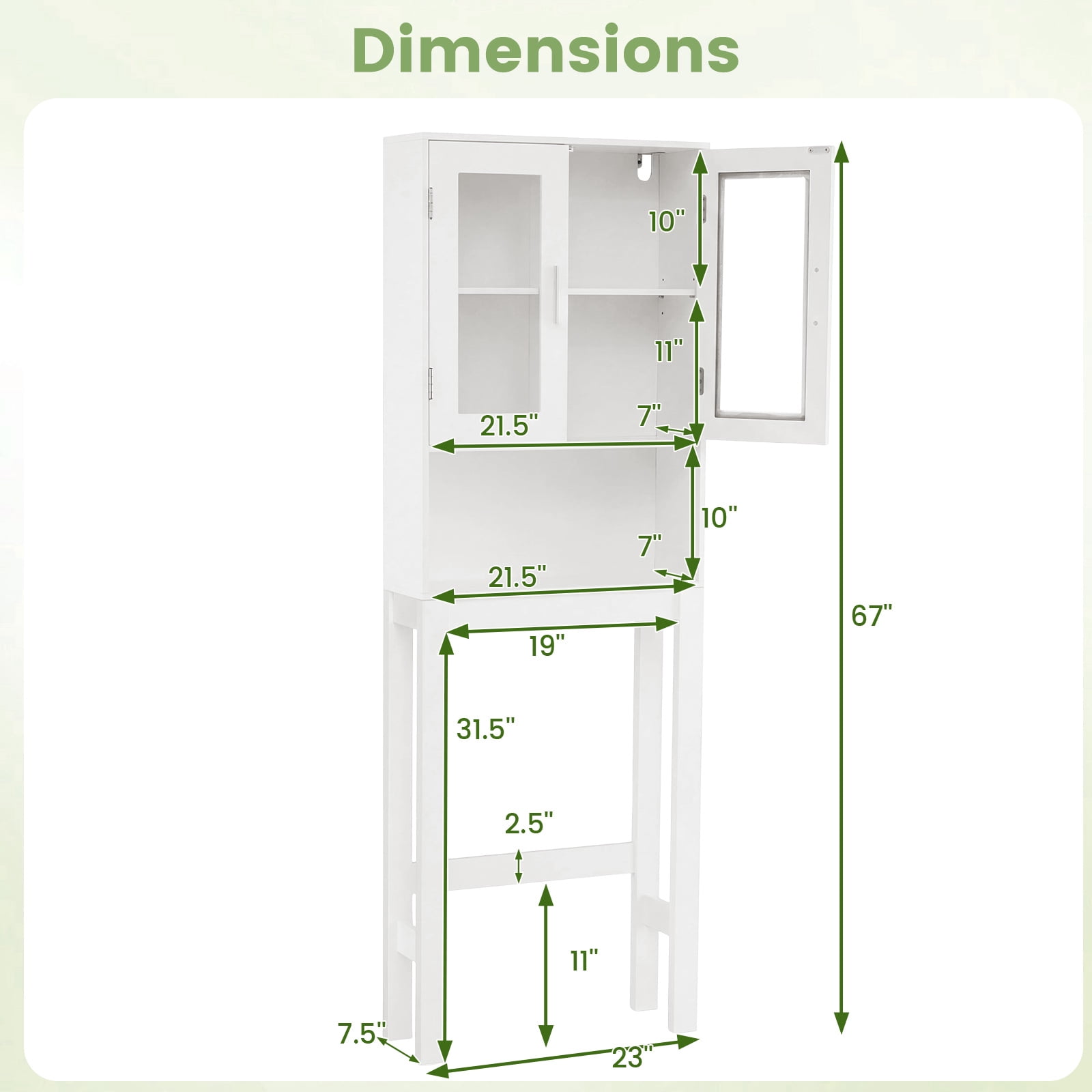 Giantex Wooden Over The Toilet Storage Cabinet, Home Bathroom Space Saver, Double Doors, Adjustable Shelf Organizer, Open Storage Shelf, Freestanding Toilet Storage Rack Unit