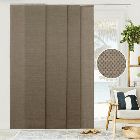 Chicology Adjustable Sliding Panel Blinds. Woven Truffle, 46"-86"W X 0"-96"H