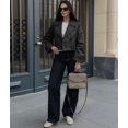 thumbnail image 5 of Womens Cropped Bike Jacket Casual Double Breasted Trench Coat Black M, 5 of 9
