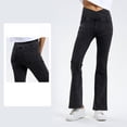 thumbnail image 4 of Women Crossover High Waisted Stretchy Bootcut Jeans Slim Fit Denim Yoga Leggings with Pockets Dark Gray S, 4 of 6