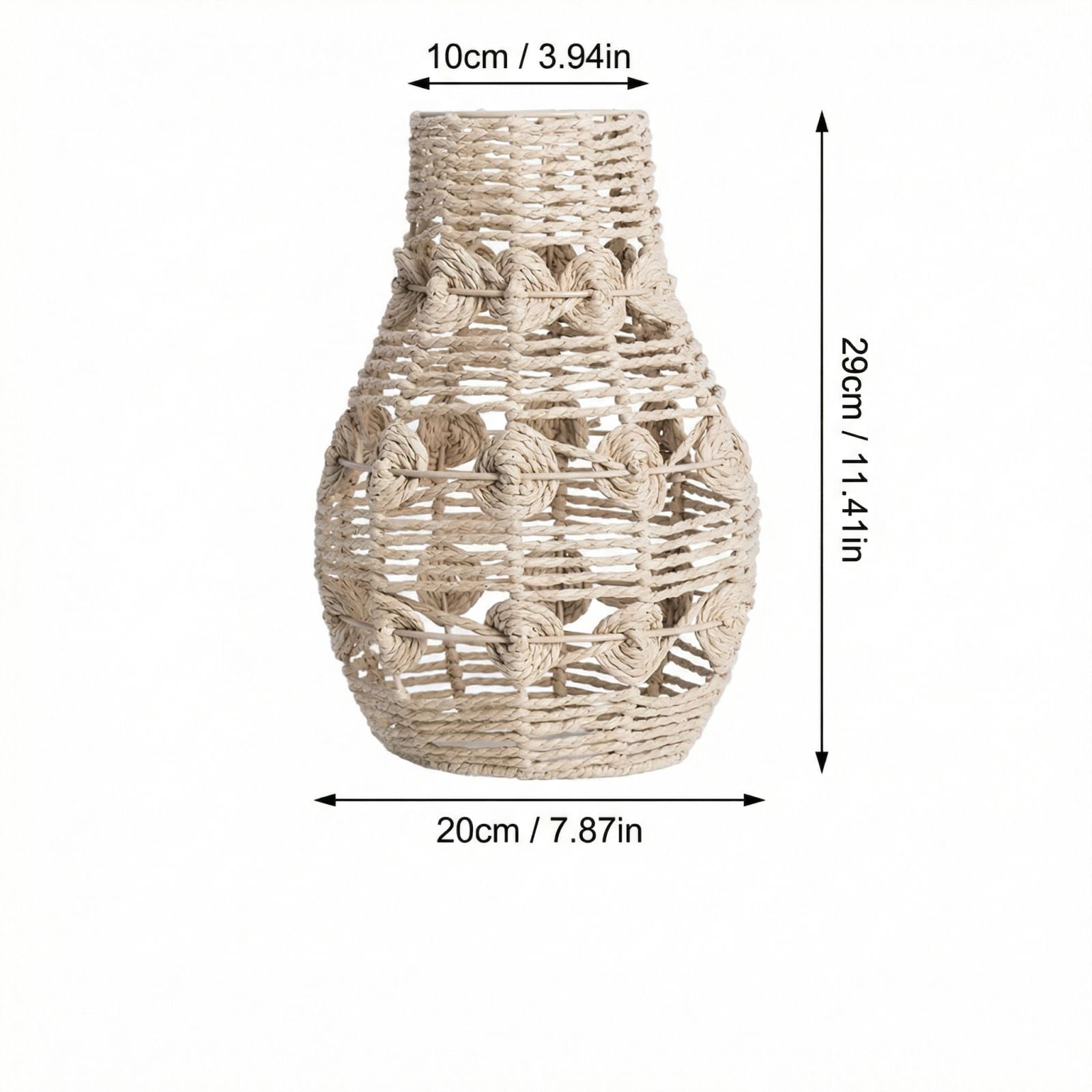 Vintage Woven Rattan Lamp Shade, 11.4in Basket Ceiling Light Cover, Handcrafted Pendant Lighting Guard, Decorative Natural Texture Shade for Home Office Decor