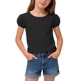 thumbnail image 2 of IVEYRTF Kids Solid Color Round Neck Short Sleeve T-Shirt Puff Sleeve Casual Comfort Top for Everyday Tops Activities Cute Style Basic Tee(Black,1-2 Years), 2 of 9