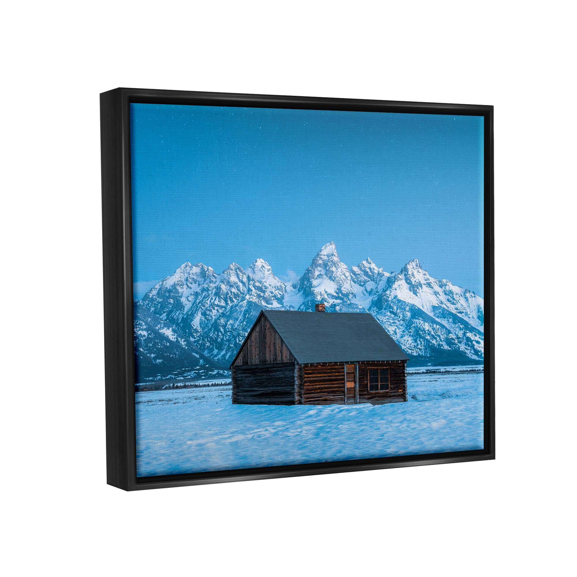 Stupell Industries Log Cabin Mountain View Landscape Photography Black Floater Framed Canvas Art Print Wall Art, 21 x 17