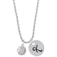 thumbnail image 1 of Delight Jewelry Silvertone Small Sparkle Clear AB Softball Silvertone Script Initial Disc - K - Charm Necklace, 20"+3", 1 of 4