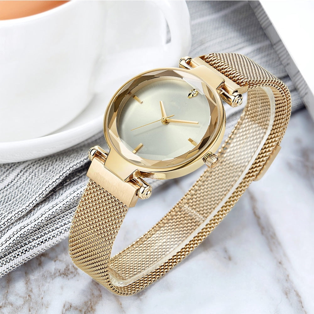 Ladies Mesh Band Quartz Watch With Decorative Dial And 