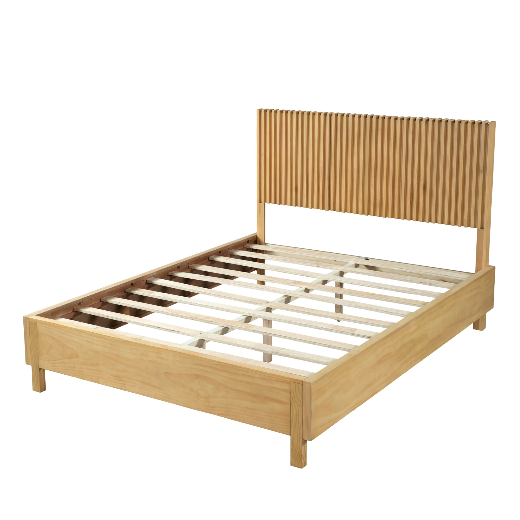 Christopher Knight Home Queen Platform Bed with Slat Headboard, No Box Spring Required, Natural