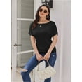 thumbnail image 2 of Women's Solid Short Sleeve Boat Neck Dolman Top with Side Shirring Trendy Casual Loose Fit T-Shirt, 2 of 7