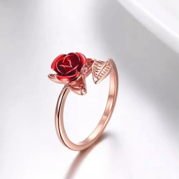 MATROOY Women Open Rings Red Flower Finger Rings Adjustable Rings Fashion Jewelry Gifts-rose gold