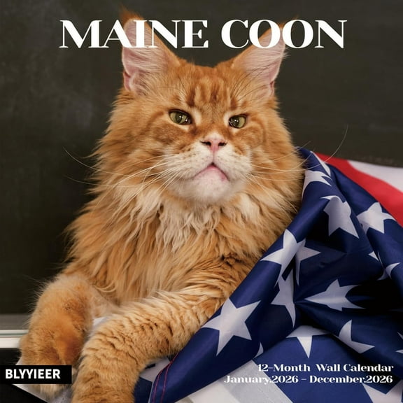2026 Wall Calendar,Cat Calendar 2026,Maine coon Monthly Wall Calendar, 12" x 24" Open,Family Planner Calendar Organizer with Maine coon Images, for Cats Lovers