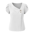 thumbnail image 4 of 100% Cotton Blouses for Women V-Neck Button Short Sleeve Shirts Solid Color Pullover Casual Plus Size Summer Tops,Size S-2XL, 4 of 6