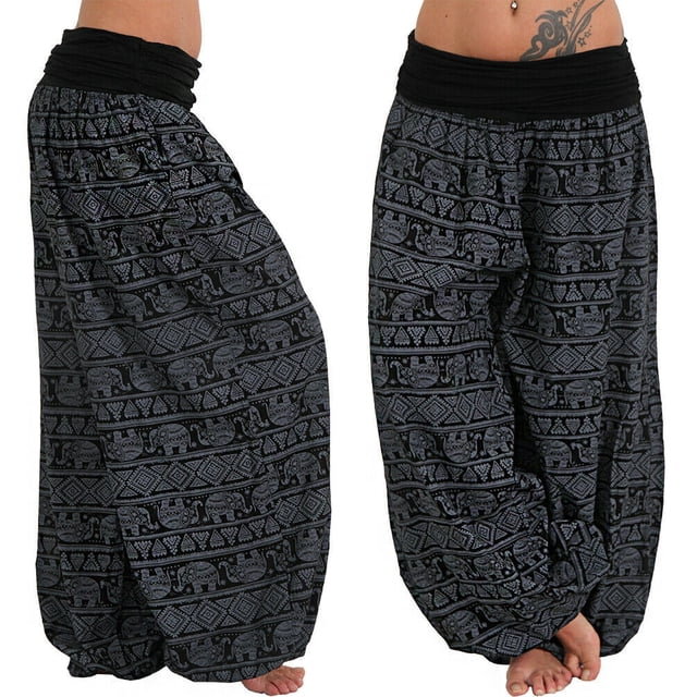 Pantalones holgados de pierna ancha con estampados para mujer, pantalones casuales, pantalones Harlan