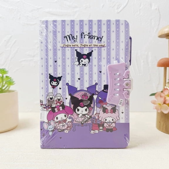 Cartoon password primary cute notebook with lock diary notepad.