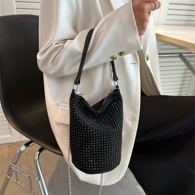 Bolso Bolso bandolera de hombro con diamantes de imitación a la moda, diseño de diamantes, bolsos de cubo de cuero PU