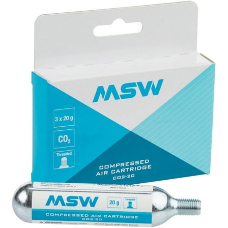 MSW CO2-20 Compressed Air CO2 Cartridge - 20g, Threaded, 3 Pack