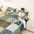 thumbnail image 3 of jejeloiu Rustic Fishing Quilt Bed Sheets,Cabin Plaid Pattern Full Size Sheets For Boys,Green Navy,4-Piece,1 Flat Sheet, 1 Fitted Sheet and 2 Pillowcases, 3 of 6