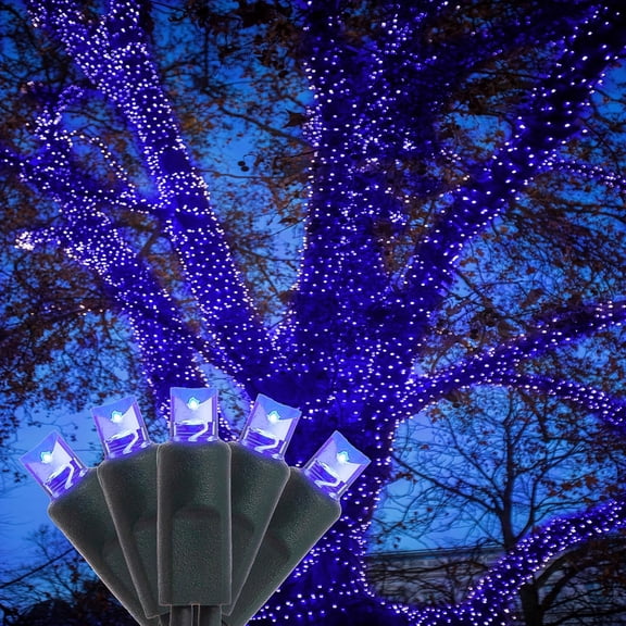 HoliScapes® 4 pack - 5mm - 50 ct - Blue LED String Lights - 4" spacing - Green wire - 17 ft long