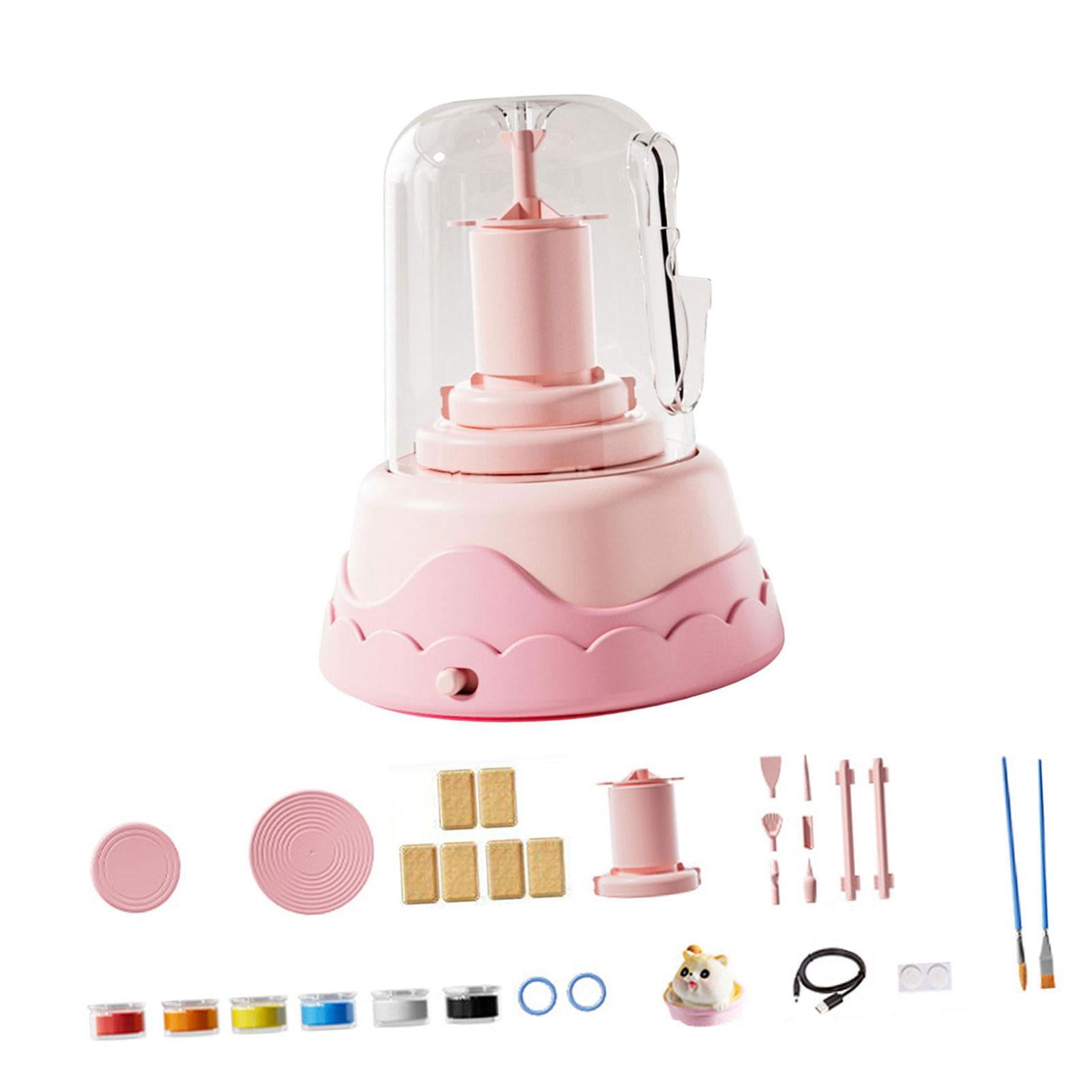 Sharprepublic Kids Electric Pottery Wheel Set Craft Making Kit Diy Creative Education Toys Children in Parents Interactive Toy Ceramic Machine Pink 6 Clay