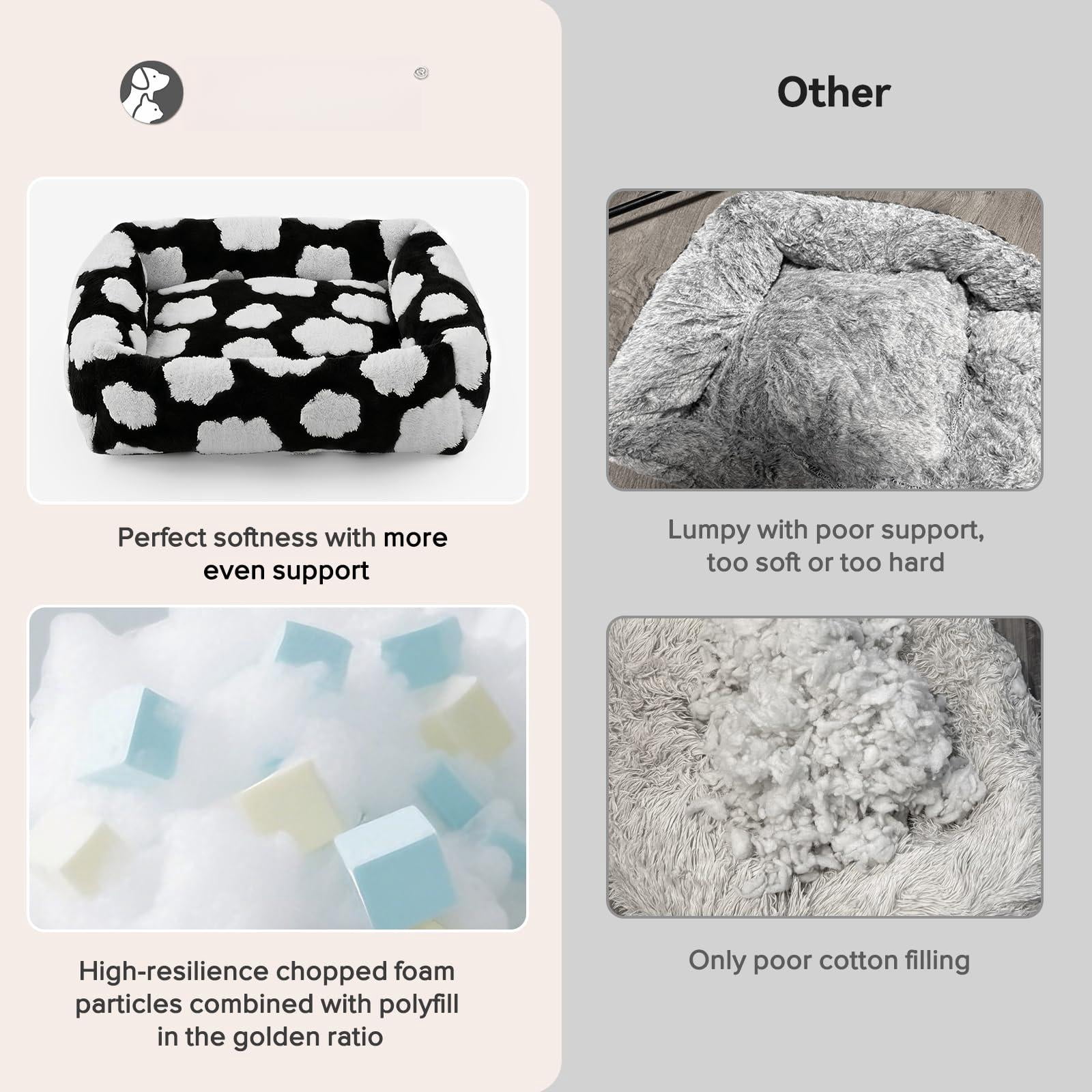 Small Dog Bed Rectangle Washable Orthopedic with Removable Zipper Cover Cozy Clouds Black-S Plus 25"x21"x7"