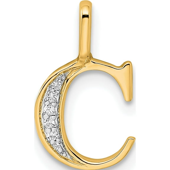 10K Yellow Gold Diamond Letter C Initial Pendant (Width 8.55) (Length 15.21) - Jbsp