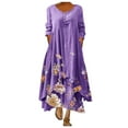 thumbnail image 2 of Babysbule Dresses For Women Ladies Casual Floral Print O-Neck Long Sleeve Irregular Loose Long Dress, 2 of 5
