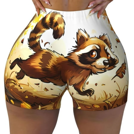 Workout Shorts Women  Autumn Raccoon In Forest Biker Shorts for Women Running Gym Spandex Shorts Tummy Control