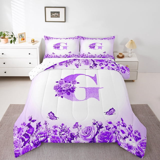 Erosebridal Monogrammed Bedding Twin Comforter Set,Personalized Initial Down Comforter,Letter Decoration,Reversible,Lightweight,2-Piece