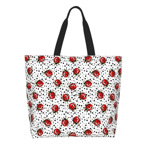 Rocae Red Ladybugs On Black Dotted for Big Capacity Shoulder Bag with Pockets,Tote Bag for Women Handbag