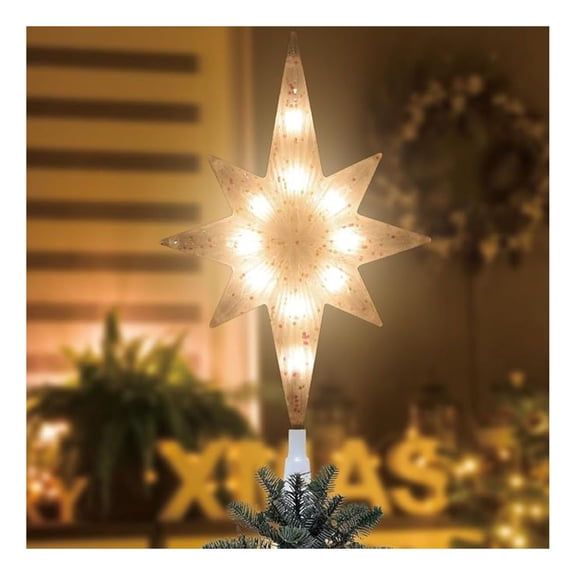 12" Lighted Christmas Tree Topper, Bethlehem Star, Frosted White, 10 LED, Holiday Decoration