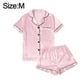 thumbnail image 2 of Pijamas de satén sedoso a rayas para mujer, camiseta de manga corta con pantalones cortos, ropa de dormir, conjunto de pijama, camisa con botones, ropa de dormir sedosa, 2 of 5