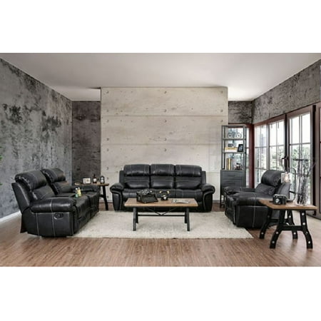 Traditional Black Breathable Leather Padded 3pc Sofa Set Living Room Traditional Black Breathable Leather Padded 3pc Sofa Set Living Room Furniture