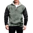 thumbnail image 4 of Mens Vintage Western Sweatshirt 1/4 Zip Mock Neck Pullover Color Block Warm Fleece Lined Sweatshirts with Pocket Mint Green 3XL, 4 of 4