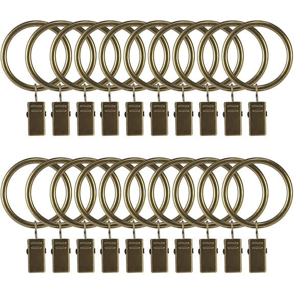1.5 inch Curtain Hooks, 20 Pcs Curtain Rings, Rustproof Curtain Rings with Clips, Metal Solid Curtain Clips with Rings, Decorative Vintage Drapes Rings for Drapes (Antique Bronze)