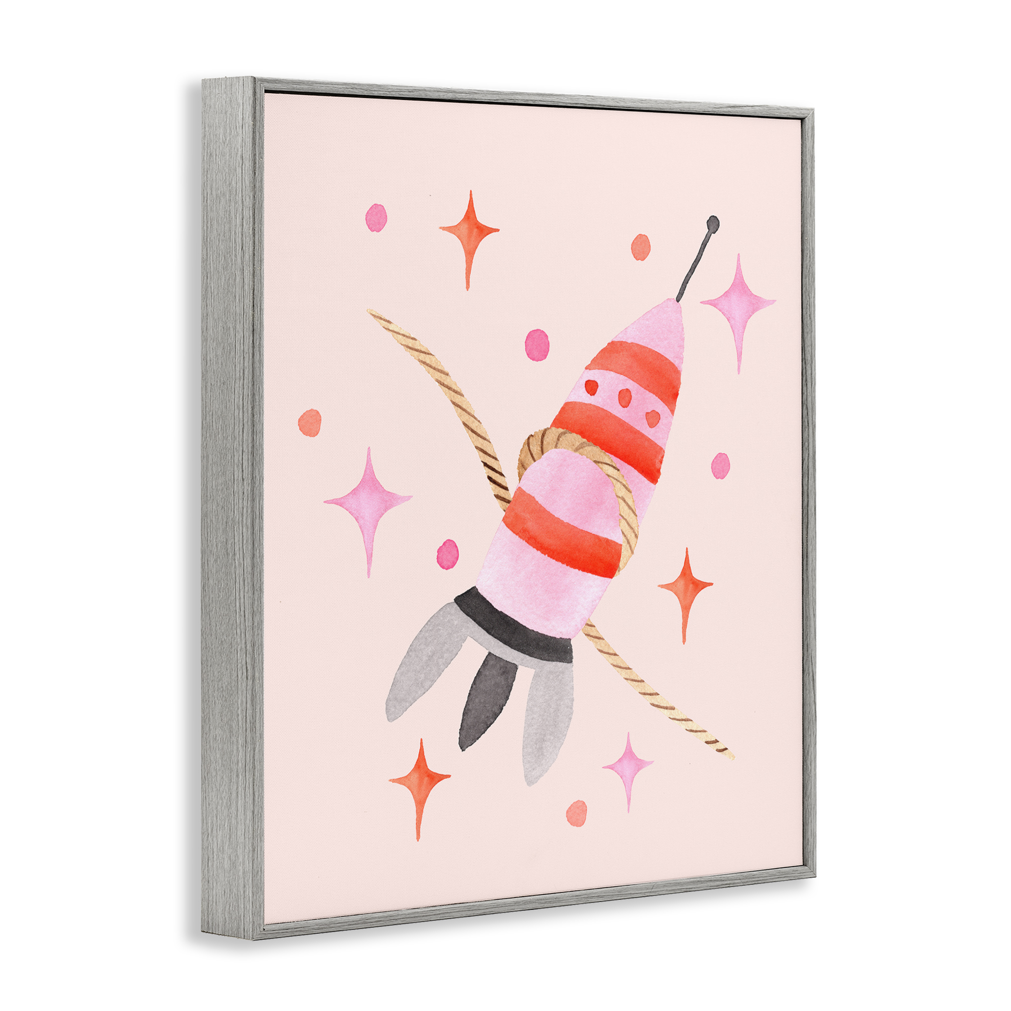 Spaceship with Lasso Gray Framed Giclee Art, design by Nina Jacobs
