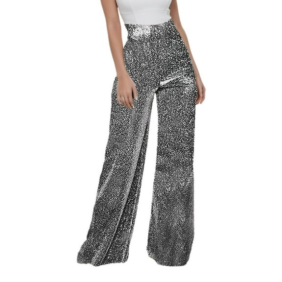 SWSMCLT Women's High Waisted Pants Wide Leg Palazzo Casual Metallic StretchSoft Trousers Long Casual Pants Black Small