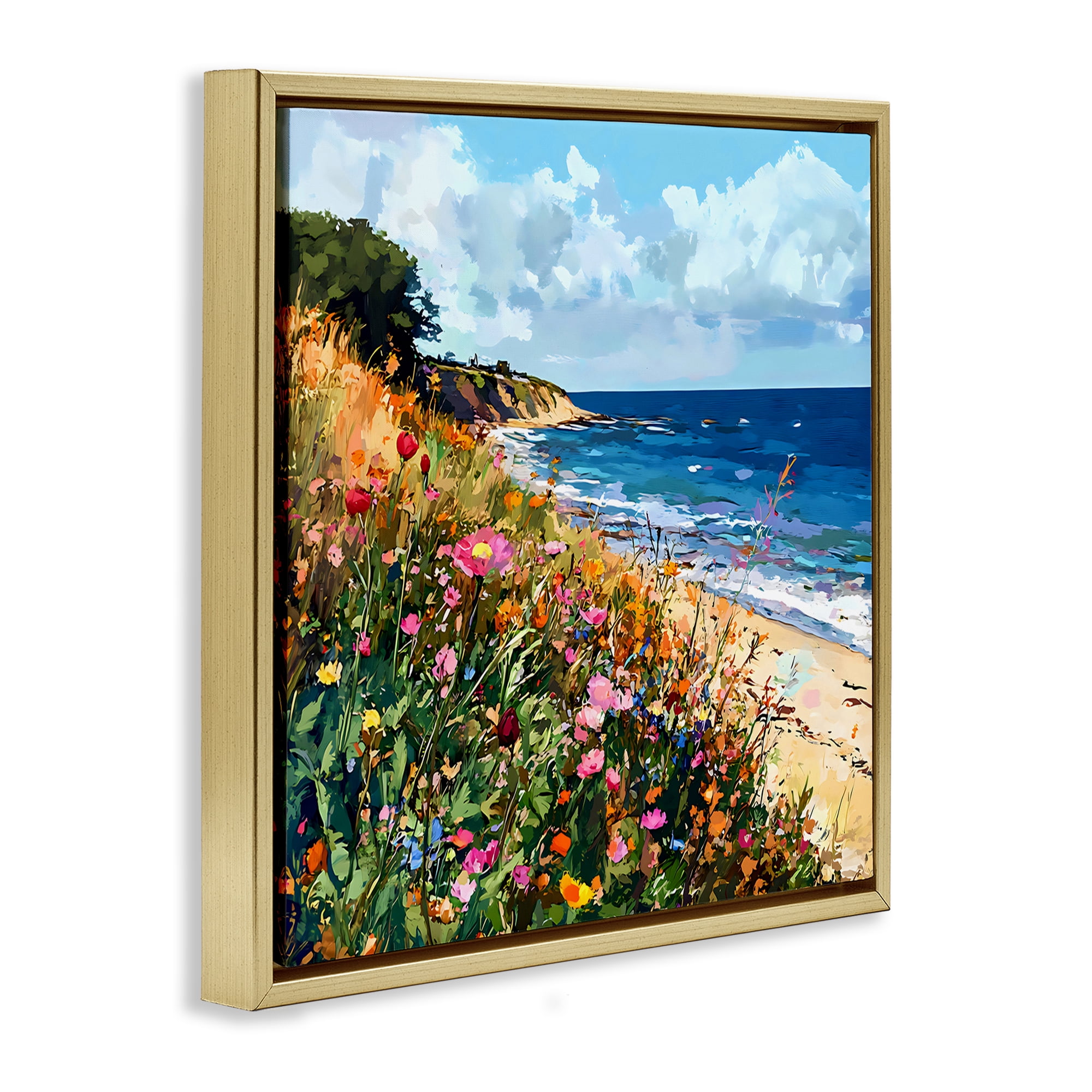 Stupell Industries Enchanted Oceanside Meadow Gold Framed Floater Canvas Wall Art, design by Creative Studio