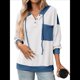 thumbnail image 2 of Sudadera con Capucha para Mujer 2025, Cuello Abotonado, Cordón Ajustable, Sudadera Informal de Larga, Camisetas. y Azul S, 2 of 9