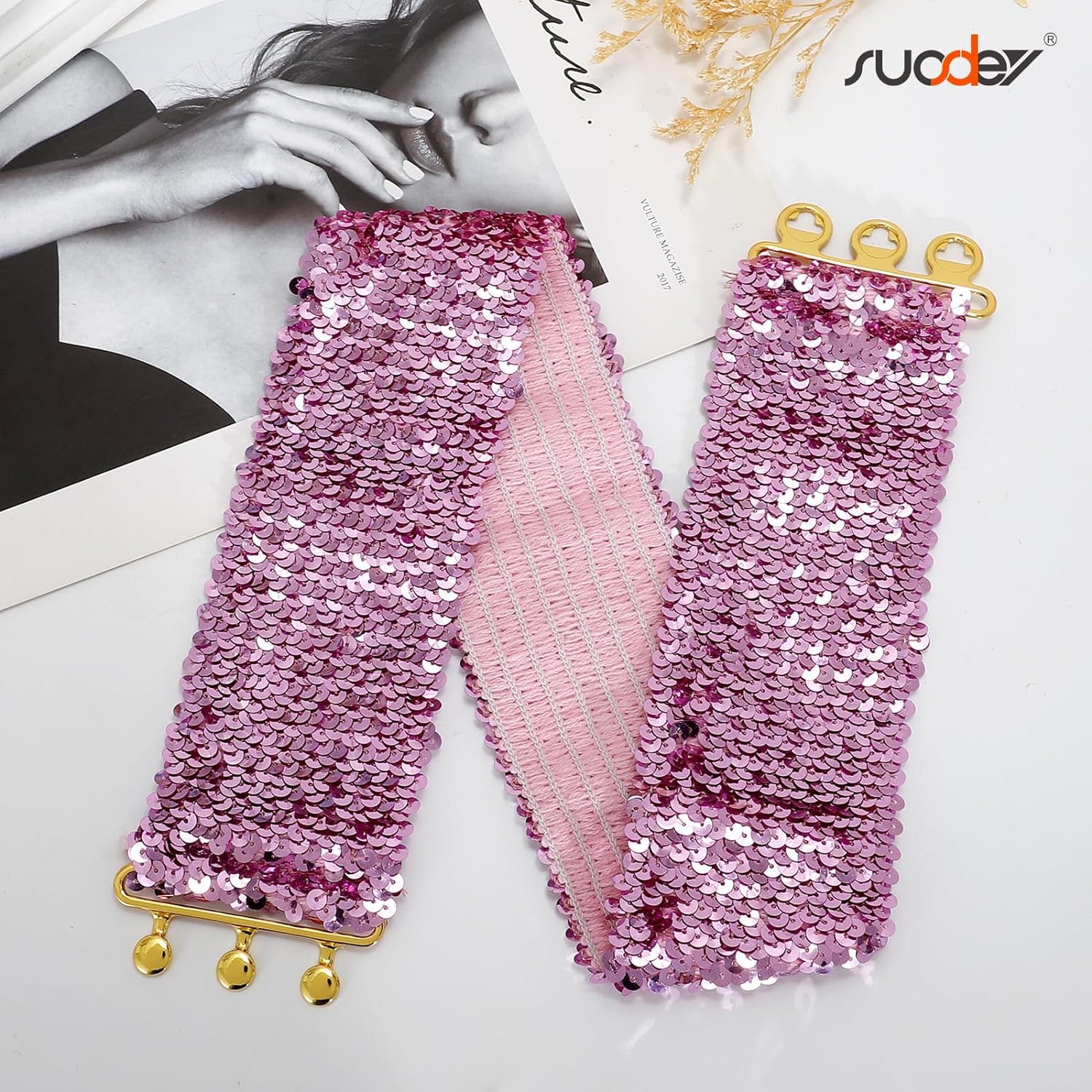 Sequin Elastic Wide Belts for Women Sparkly Glitter Stretch  display picture 1