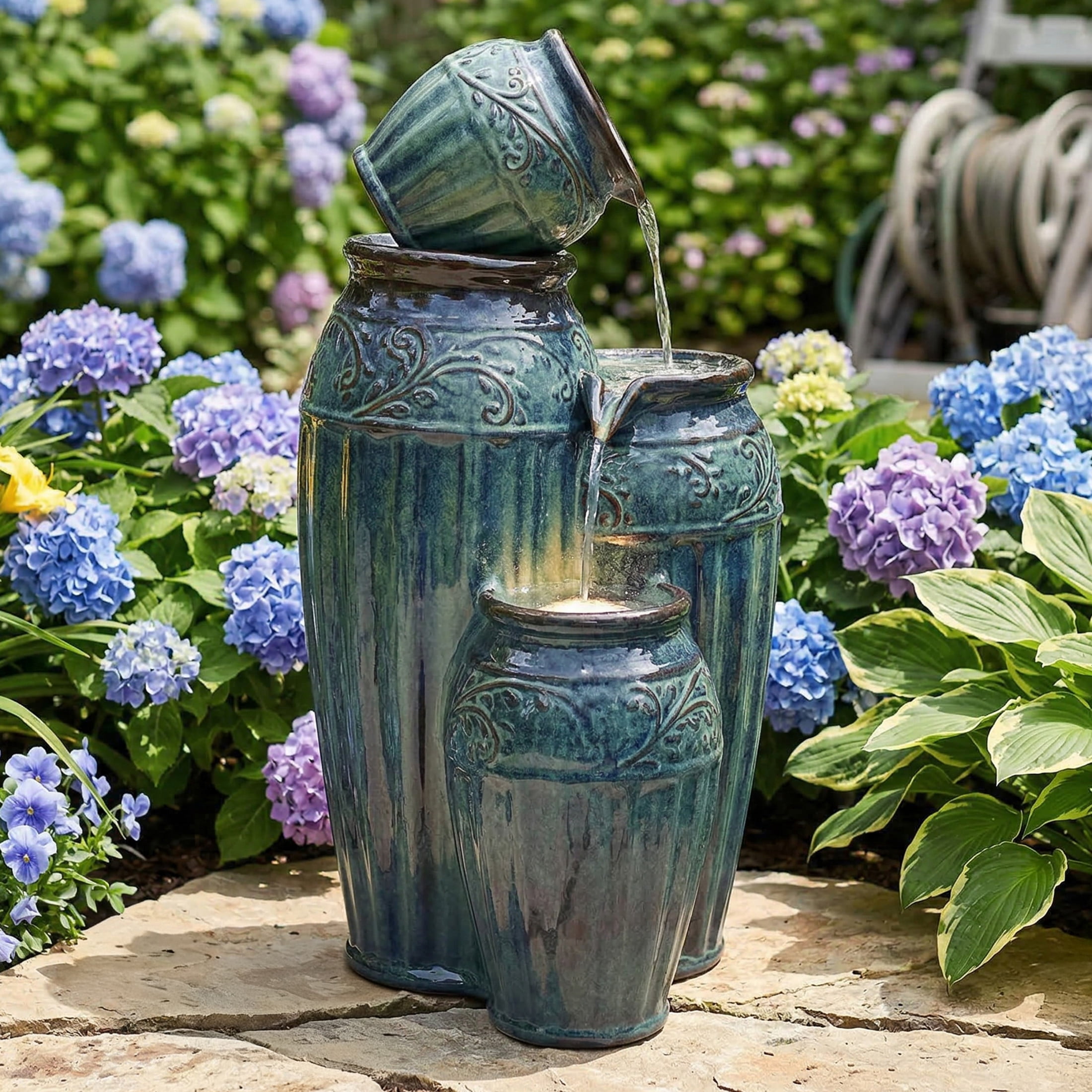 Sunnydaze Tour de Vase Ceramic Outdoor Water Fountain with Light