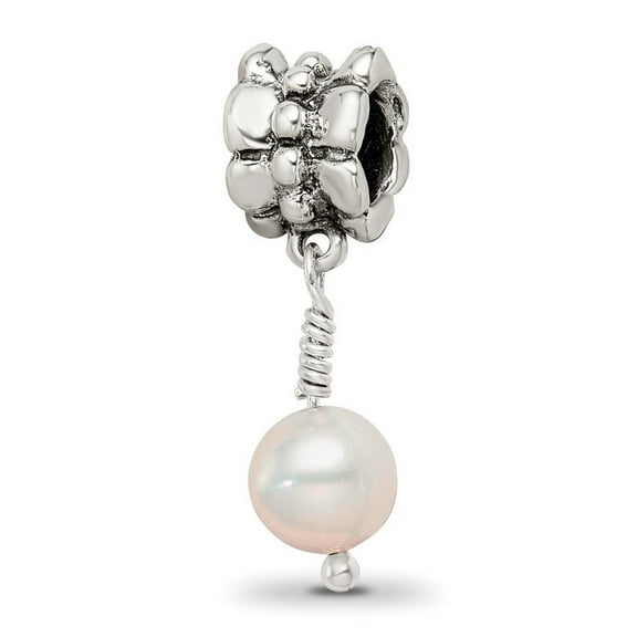925 Sterling Silver Dangle Polished Artisan Oxidized Reflections Pink Freshwater Cultured Pearl Bead Charm Pendant Neckl