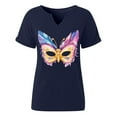 thumbnail image 5 of Craaazy Mardi Gras Shirts for Women Short Sleeve Casual Carnival Printed V-neck T-shirts Gifts, 5 of 6