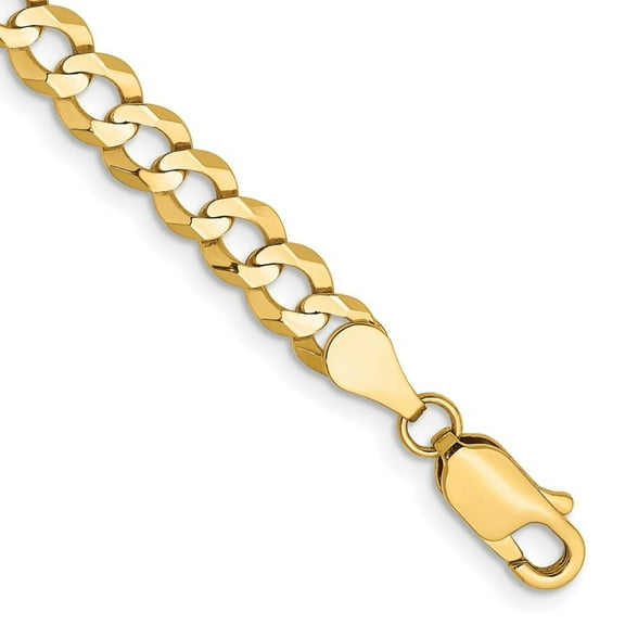 Diamond2Deal 14K Yellow Gold 4.7mm Lightweight Flat Cuban Curb Chain Bracelet for Women 7"