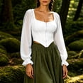 thumbnail image 2 of Women Puff Sleeve Square Neck Zip up Medieval Top Pirate Costume Halloween Cosplay Halloween Costume Women, Size M, 2 of 5