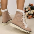 thumbnail image 5 of Womens Winter Fuzzy Mid Calf Combat Boots Fashion Casual Suede Thermal Plush Lined Platform Chunky Snow Boots Beige Size 6, 5 of 8