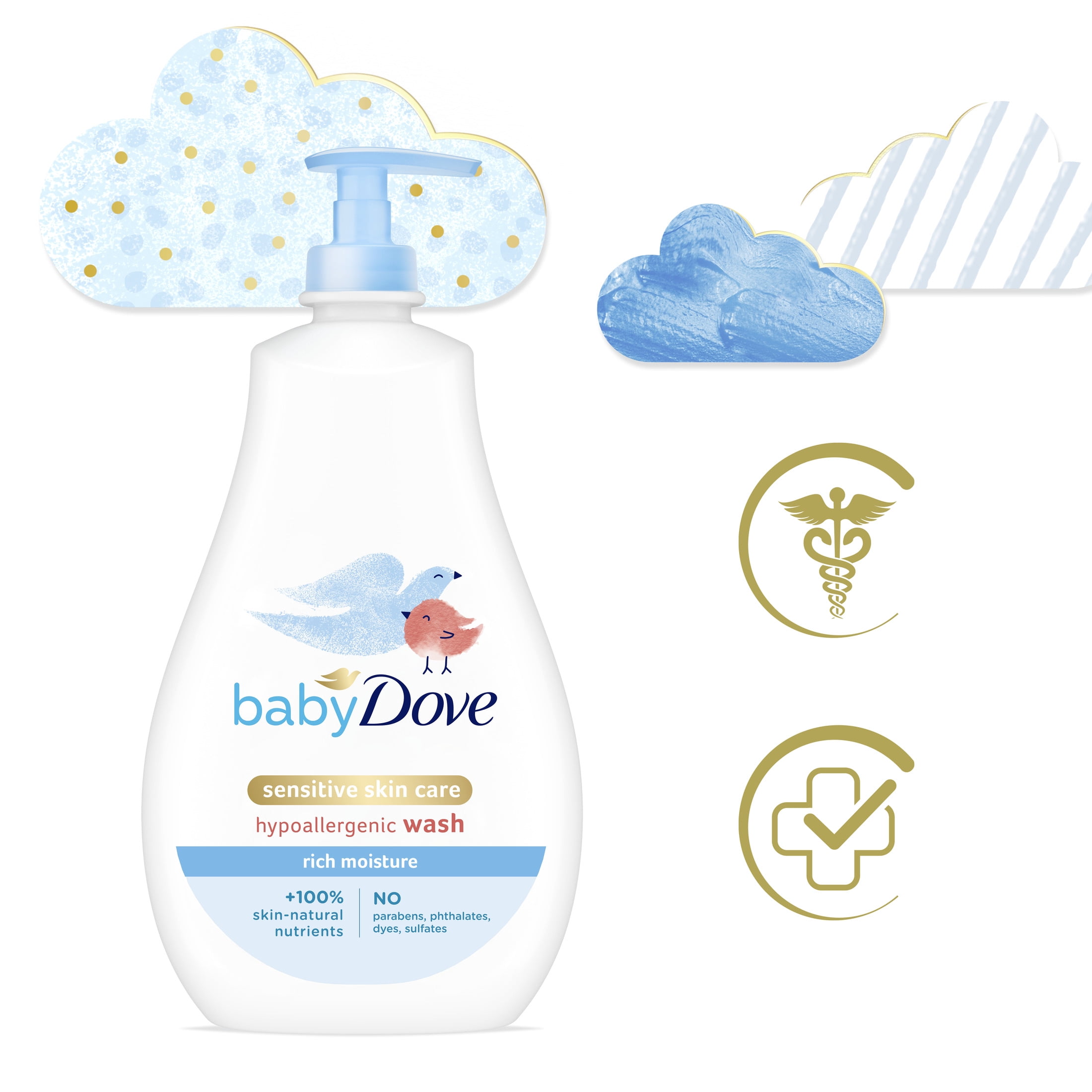 Baby Dove Hypoallergenic Wash & Lotion and Ultra-Gentle Bubble Bath Gift Pack Rich Moisture Sensitive Skin, 3 Count