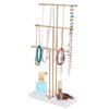Laromni 3 Tier Gold Metal Tabletop Jewelry Display Tree Stand Organizer Holder Rack Hanger Tower for Bracelet Necklace Accessories with Ring Tray
