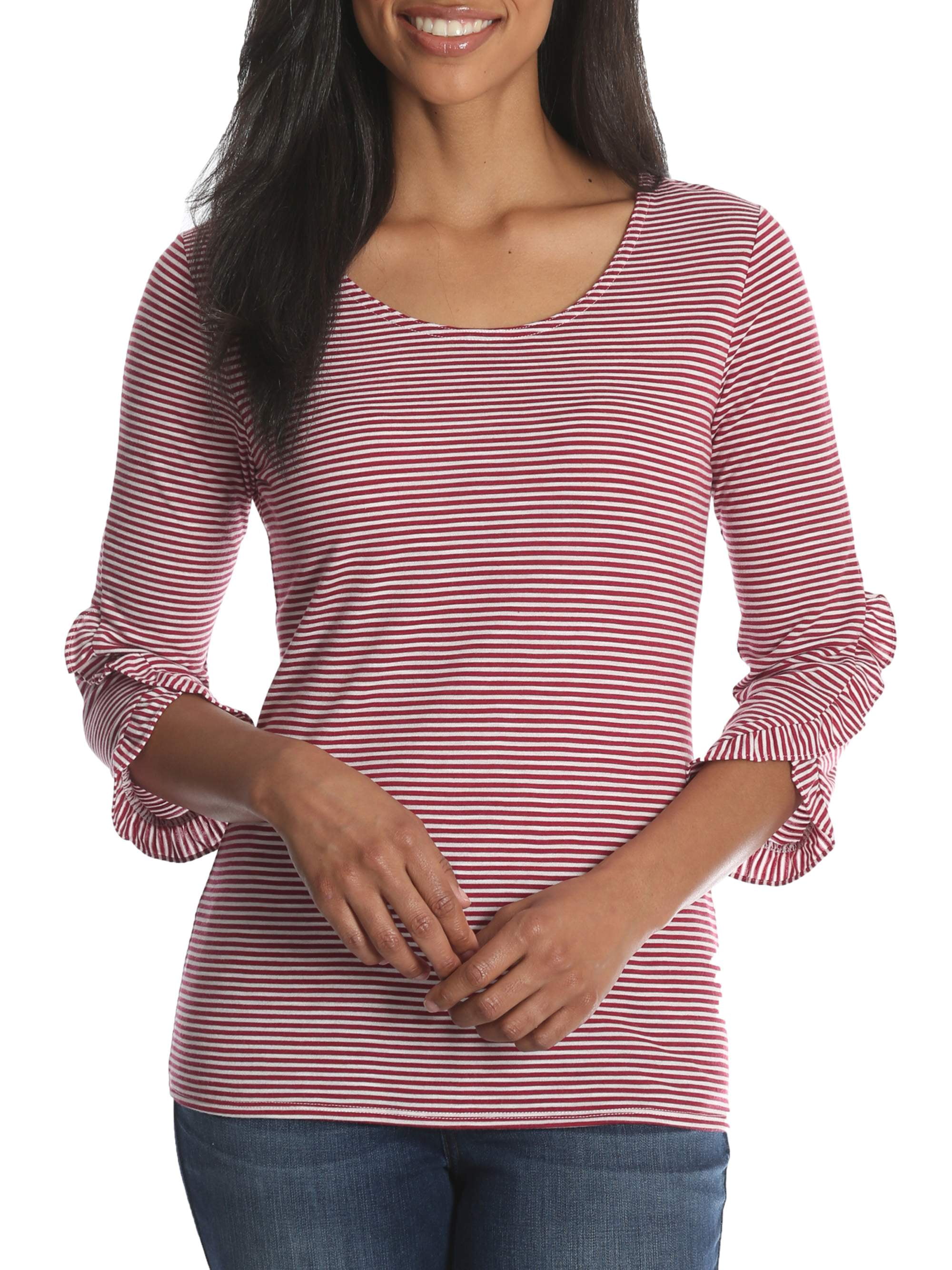 Women's 3/4 Sleeve Heathered Stripe Knit Top