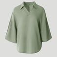 thumbnail image 5 of ClodeEU Women's Collar V Neck Batwing 3/4 Dolman Sleeve Blouse,Solid Curved Hem Casual Loose Shirt Top Mint Green,Women's Plus XXL, 5 of 9